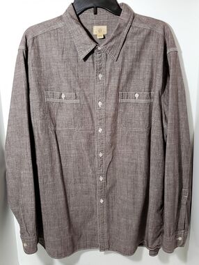 Trevero Men's Casual Long-Sleeve 100% Cotton Button-Up Shirt Brown w/Pockets XXL